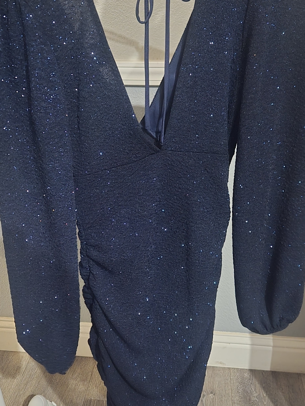 Windsor Navy Sparkle Long-Sleeve V-Neck Dress